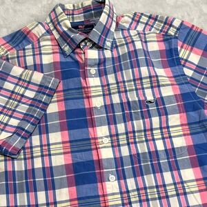 Vineyard Vines Murray Shirt Mens Size S Classic Fit Blue Pink Plaid Short Sleeve